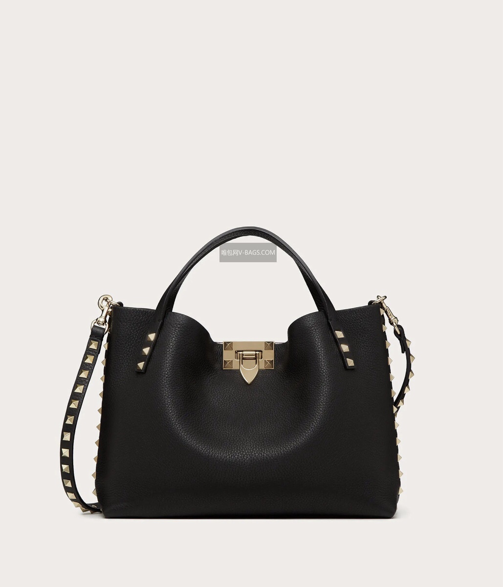 Valentino Garavani Rockstud Tote Bag in Black Grainy Calfskin